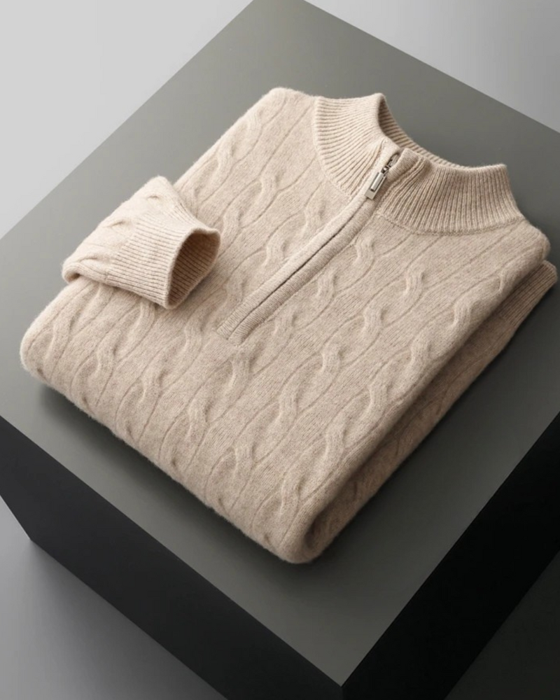 MAGLIONE HALF ZIP A TRECCE IN MERINO