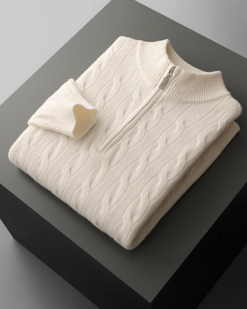 MAGLIONE HALF ZIP A TRECCE IN MERINO