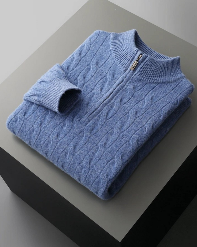 MAGLIONE HALF ZIP A TRECCE IN MERINO