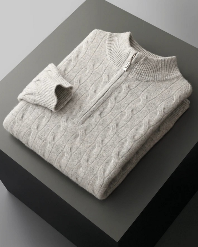 MAGLIONE HALF ZIP A TRECCE IN MERINO