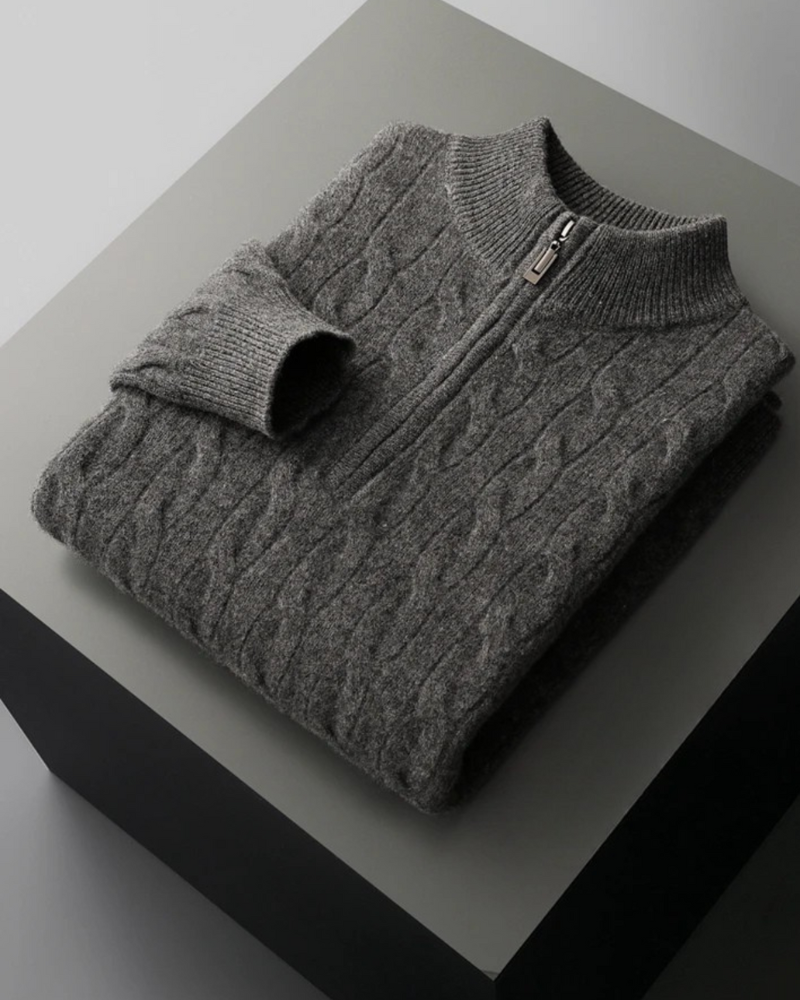 MAGLIONE HALF ZIP A TRECCE IN MERINO