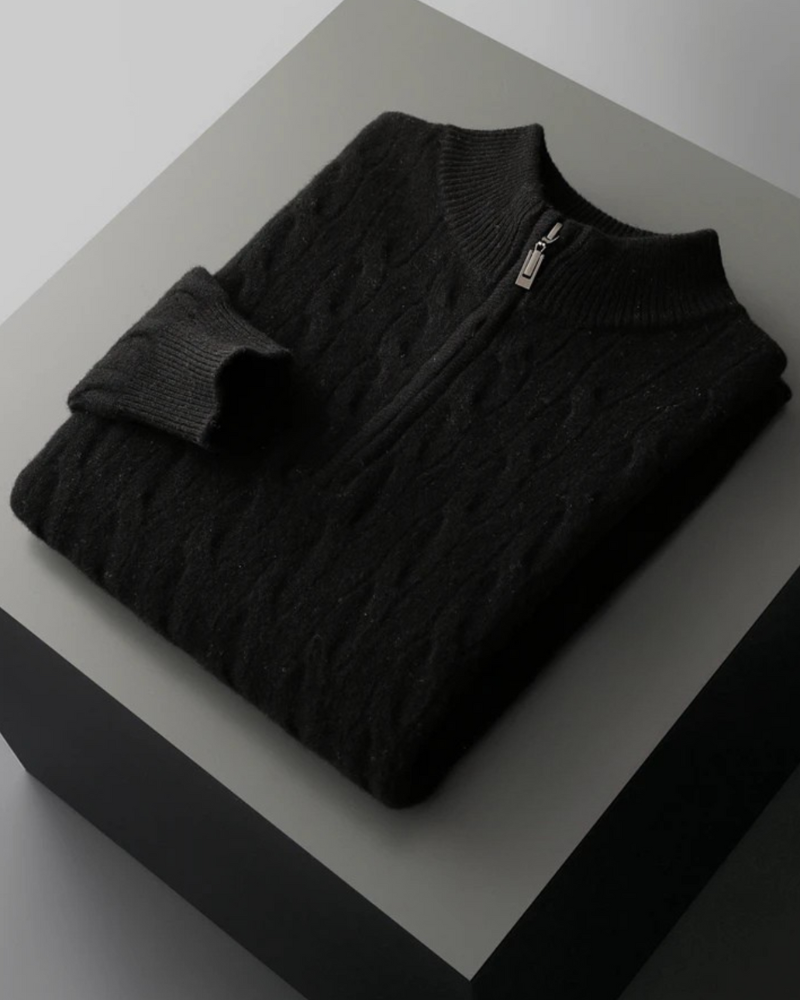 MAGLIONE HALF ZIP A TRECCE IN MERINO