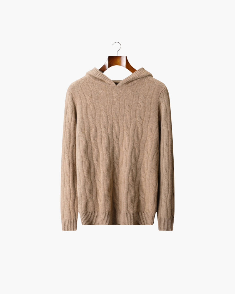 FELPA CON CAPPUCCIO IN CASHMERE A TRECCE