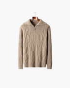 MAGLIONE HALF ZIP IN CASHMERE A TRECCE