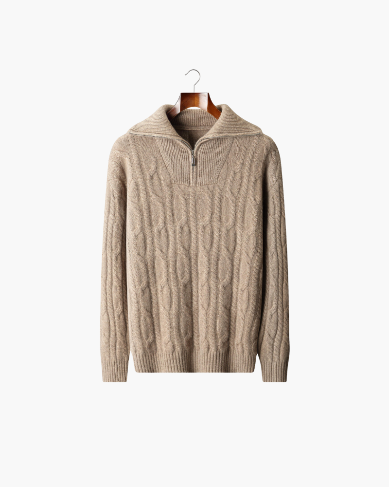 MAGLIONE HALF ZIP IN CASHMERE A TRECCE