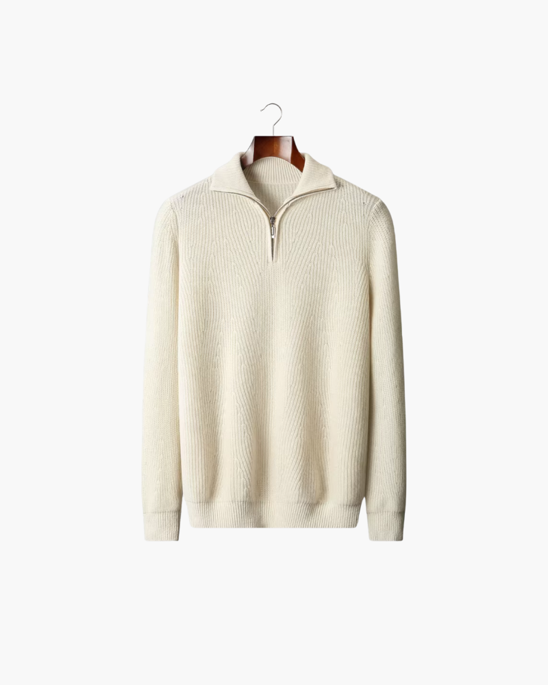 MAGLIONE HALF ZIP A COSTE IN MERINO