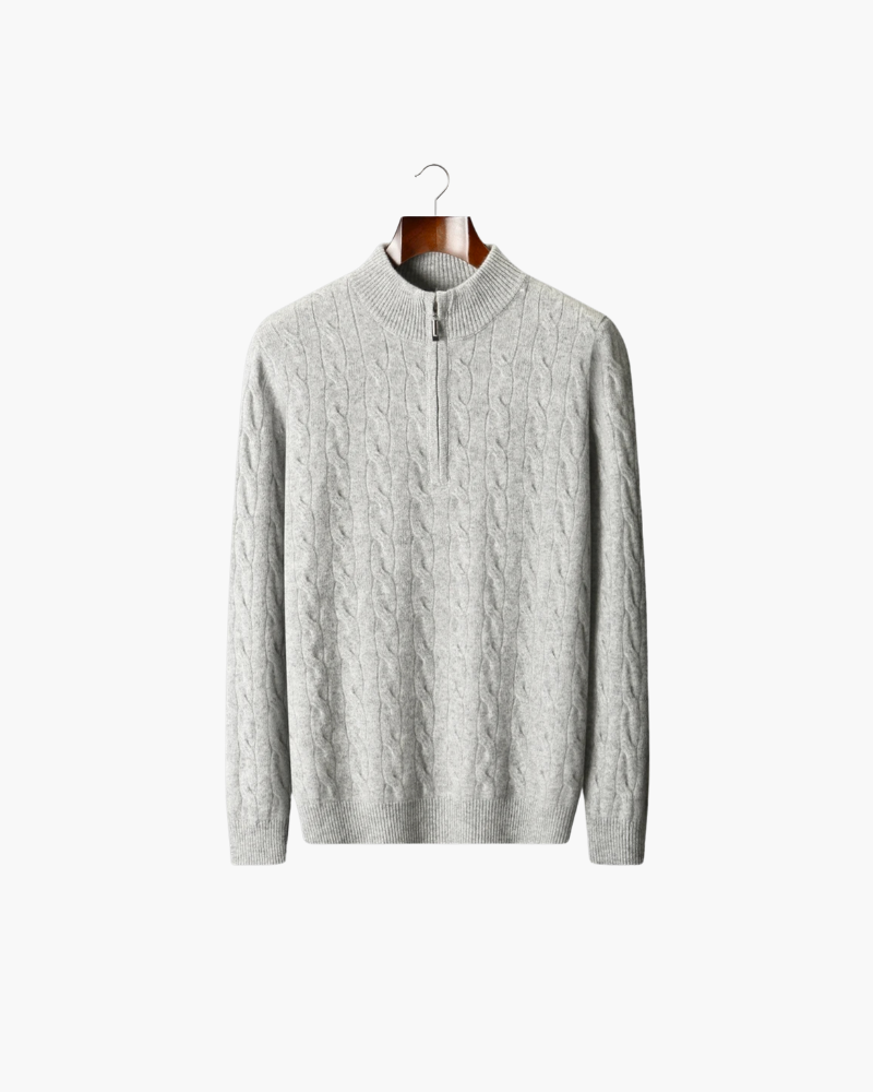 MAGLIONE HALF ZIP A TRECCE IN MERINO