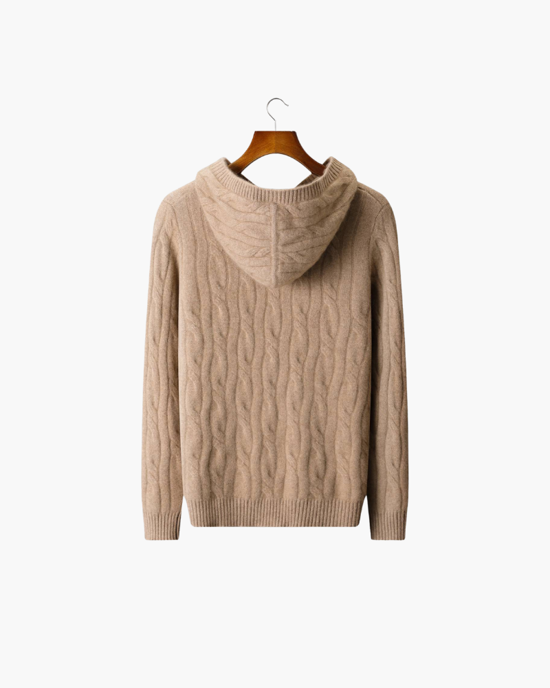 FELPA CON CAPPUCCIO IN CASHMERE A TRECCE