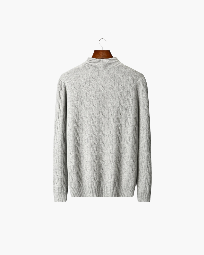 MAGLIONE HALF ZIP A TRECCE IN MERINO