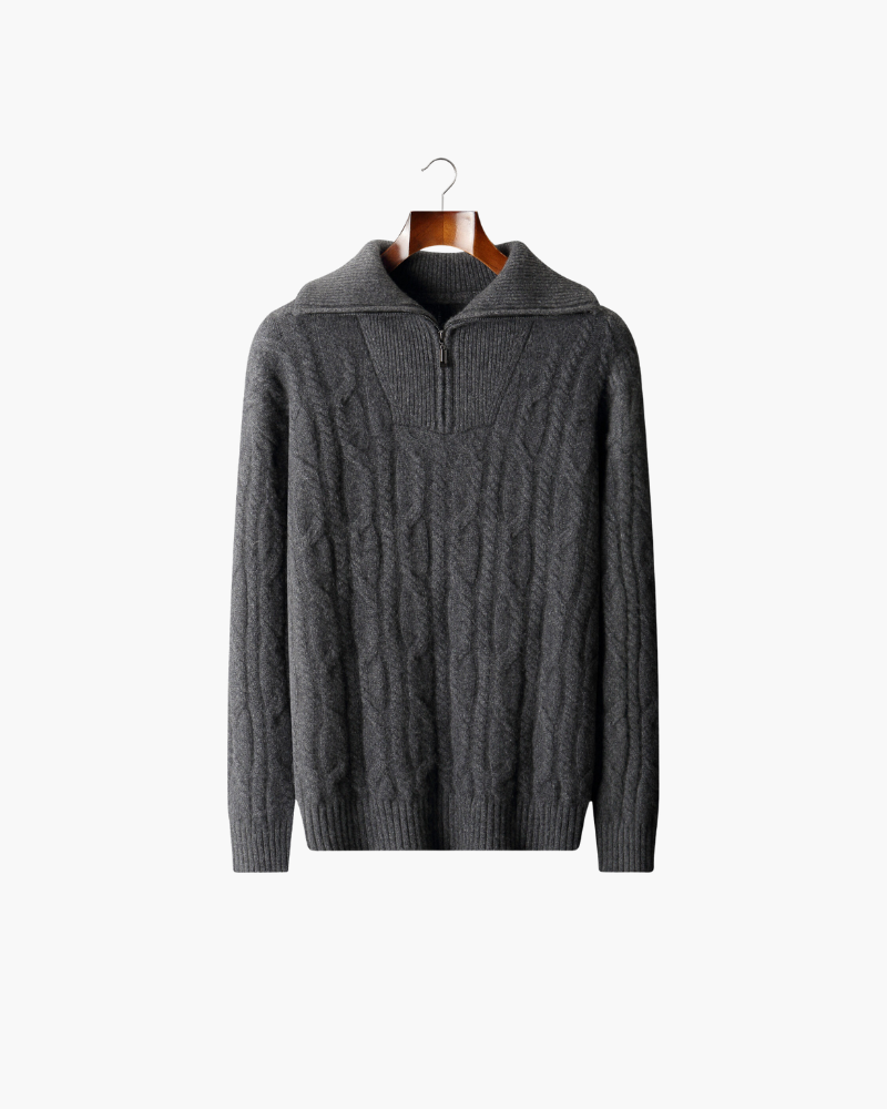 MAGLIONE HALF ZIP IN CASHMERE A TRECCE