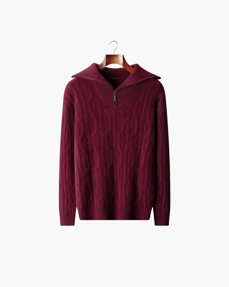MAGLIONE HALF ZIP IN CASHMERE A TRECCE