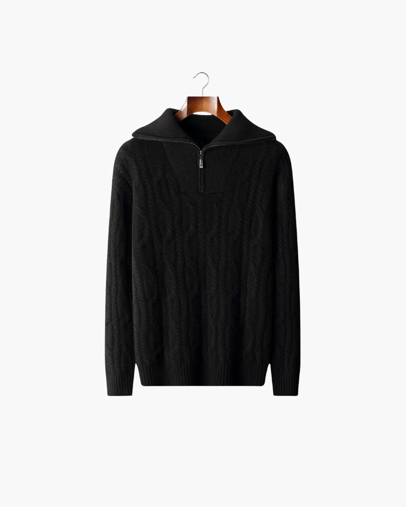 MAGLIONE HALF ZIP IN CASHMERE A TRECCE