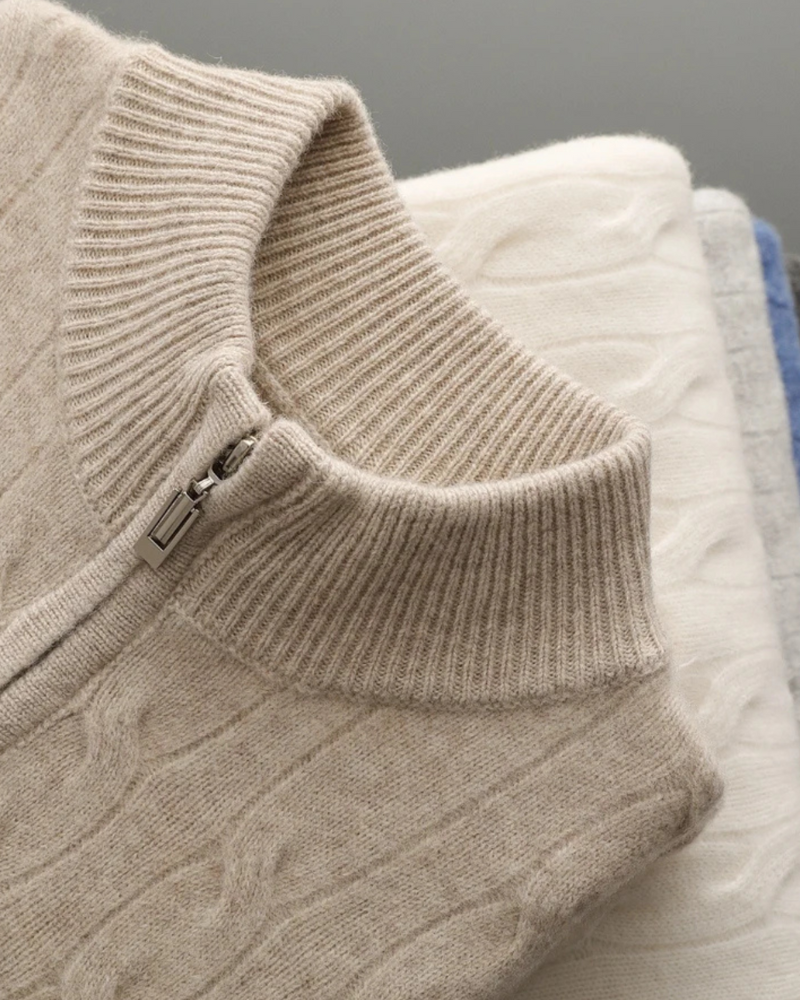 MAGLIONE HALF ZIP A TRECCE IN MERINO