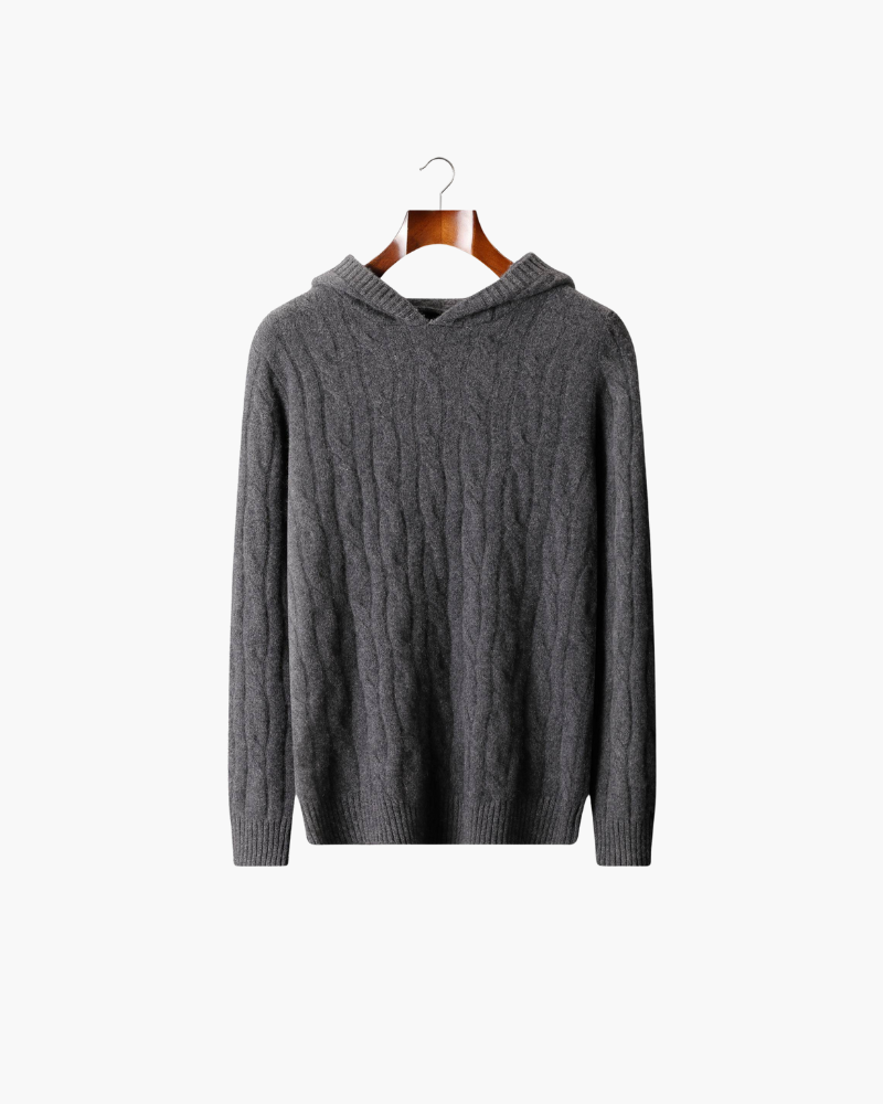 FELPA CON CAPPUCCIO IN CASHMERE A TRECCE