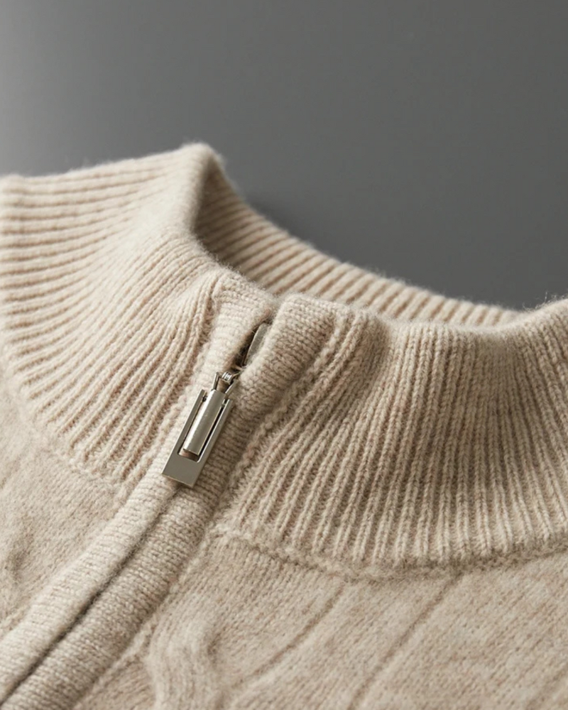 MAGLIONE HALF ZIP A TRECCE IN MERINO