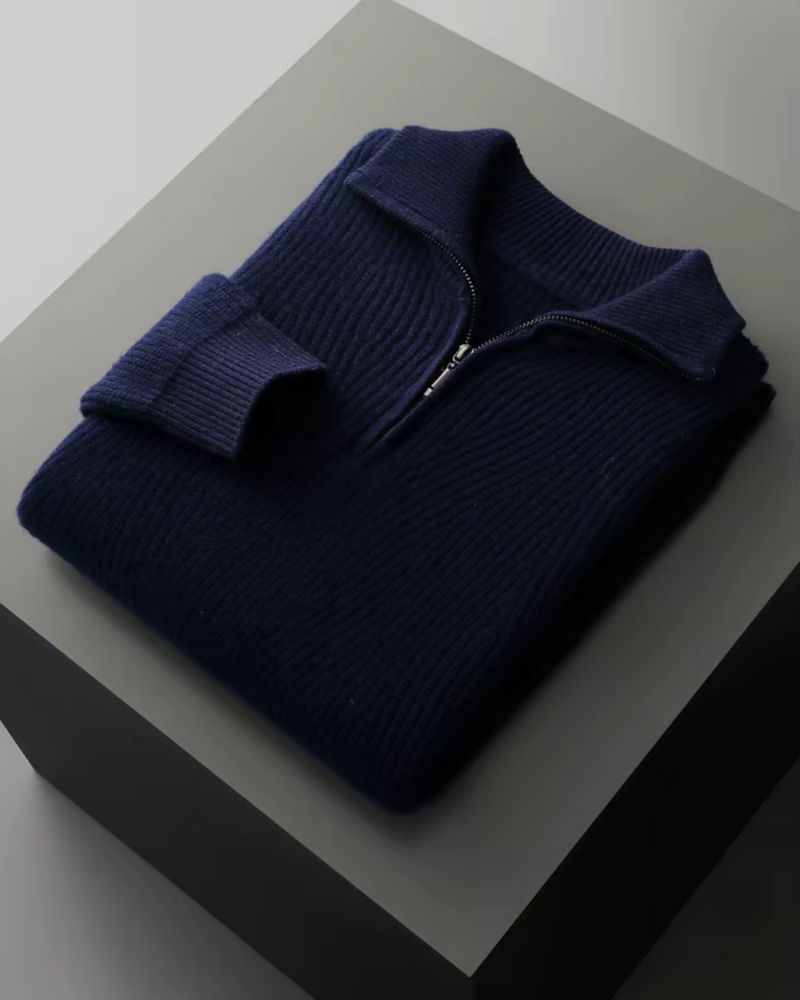 MAGLIONE HALF ZIP A COSTE IN MERINO