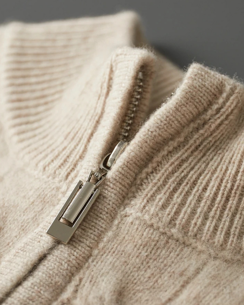 MAGLIONE HALF ZIP A TRECCE IN MERINO