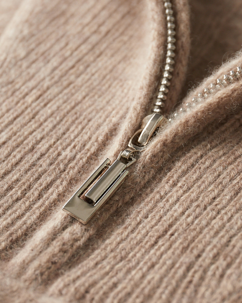 MAGLIONE HALF ZIP IN CASHMERE A TRECCE