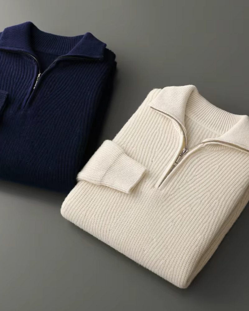 MAGLIONE HALF ZIP A COSTE IN MERINO