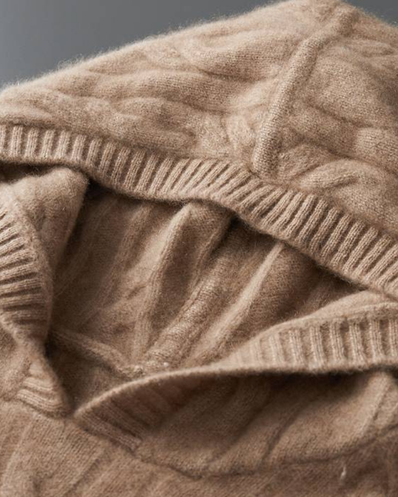 FELPA CON CAPPUCCIO IN CASHMERE A TRECCE