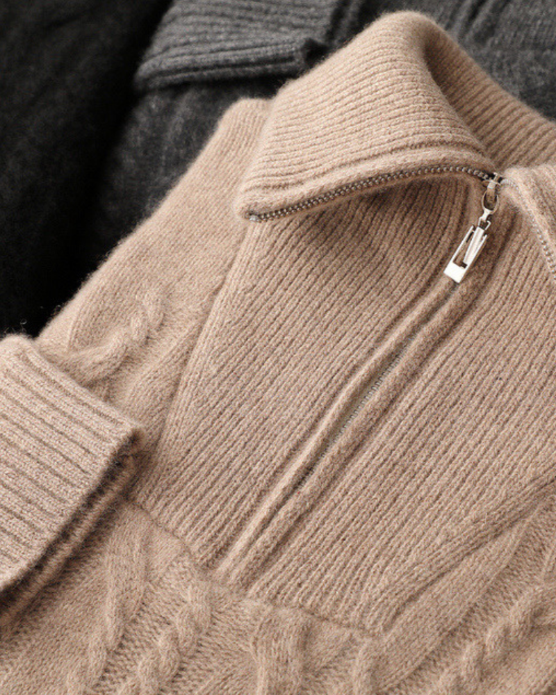 MAGLIONE HALF ZIP IN CASHMERE A TRECCE