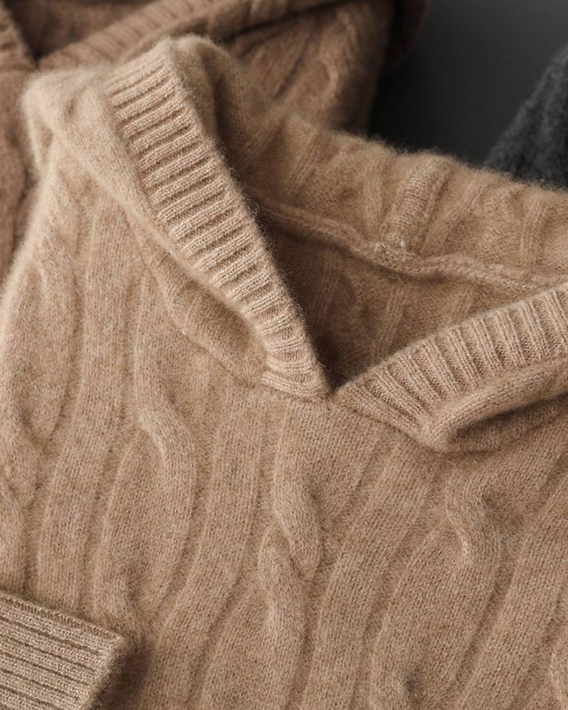 FELPA CON CAPPUCCIO IN CASHMERE A TRECCE